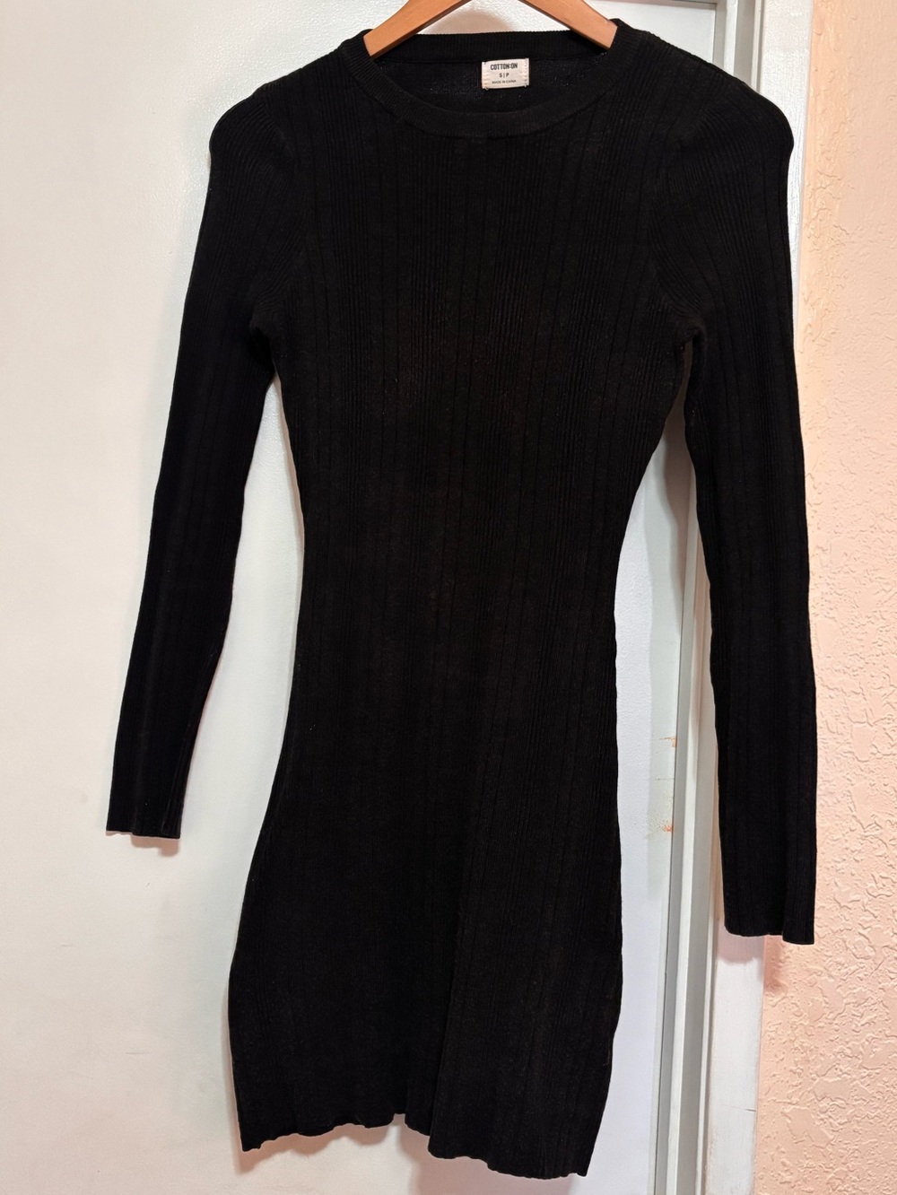 Cotton On Black Ribbed Long-Sleeve Knit Dress women’s small